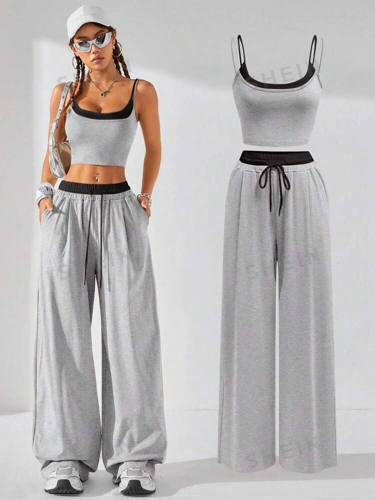 Coolane Women's  Fall/Winter Casual Sport Knit Two Fake Pieces  Tank Tops & Sweatpants  Going Out... | SHEIN