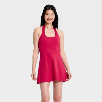 Women's Knit High Neck Halter Active Dress - All In Motion™ Red XXL | Target