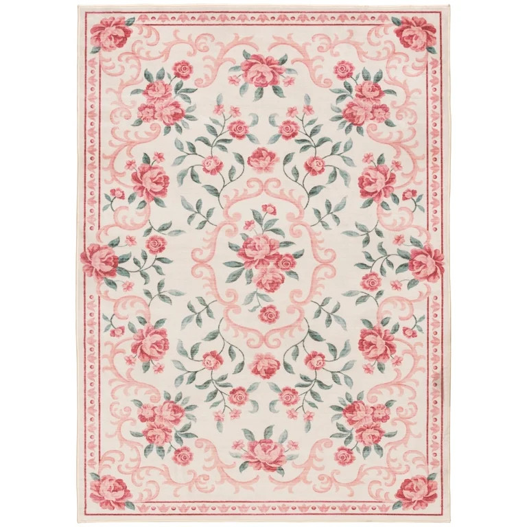 Mainstays Pink Floral Faux Fur Indoor Area Rug, 5'x7' | Walmart (US)
