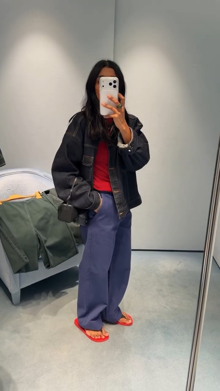 Appointment at Miu Miu for the new season cargos — went in set on green, but sizing was off so tried the blue as a back-up… and actually really like them.

Worth noting: each pair varies slightly in tone — some greener, some softer — which makes it harder (and better). The lighter green still feels the most me on paper — clean, classic, easy — but the blue has something about it. Same cut, completely different energy. Going back next week to try the right size in the green before deciding what stays.

Also stopped at The Row and fell for the Terrasse To-Go bag. Having the navy called in — subtle, but adds just enough. The handles are what got me.

In between options.