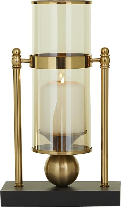 CosmoLiving by Cosmopolitan Metal Pillar Candle Holder with Metal Stand, 8" x 4" x 13", Gold | Amazon (US)