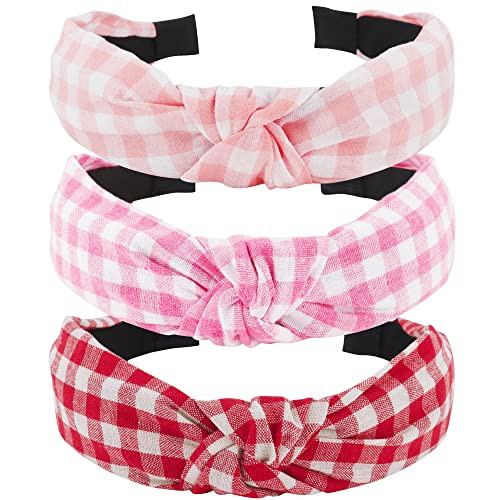 TOBATOBA Pink Plaid Headband, 3 Pack for Women Girls, Christmas Hair Accessories, Pink and Red Knotted Top Knot, Vintage Checked Non Slip | Amazon (US)