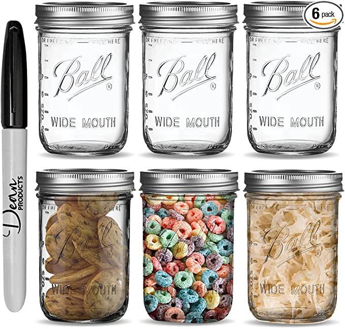 Wide Mouth Mason Jars 16 oz - 16oz Mason Jars With Lids - Large Mouth Mason Jar - Widemouth Glass... | Amazon (US)