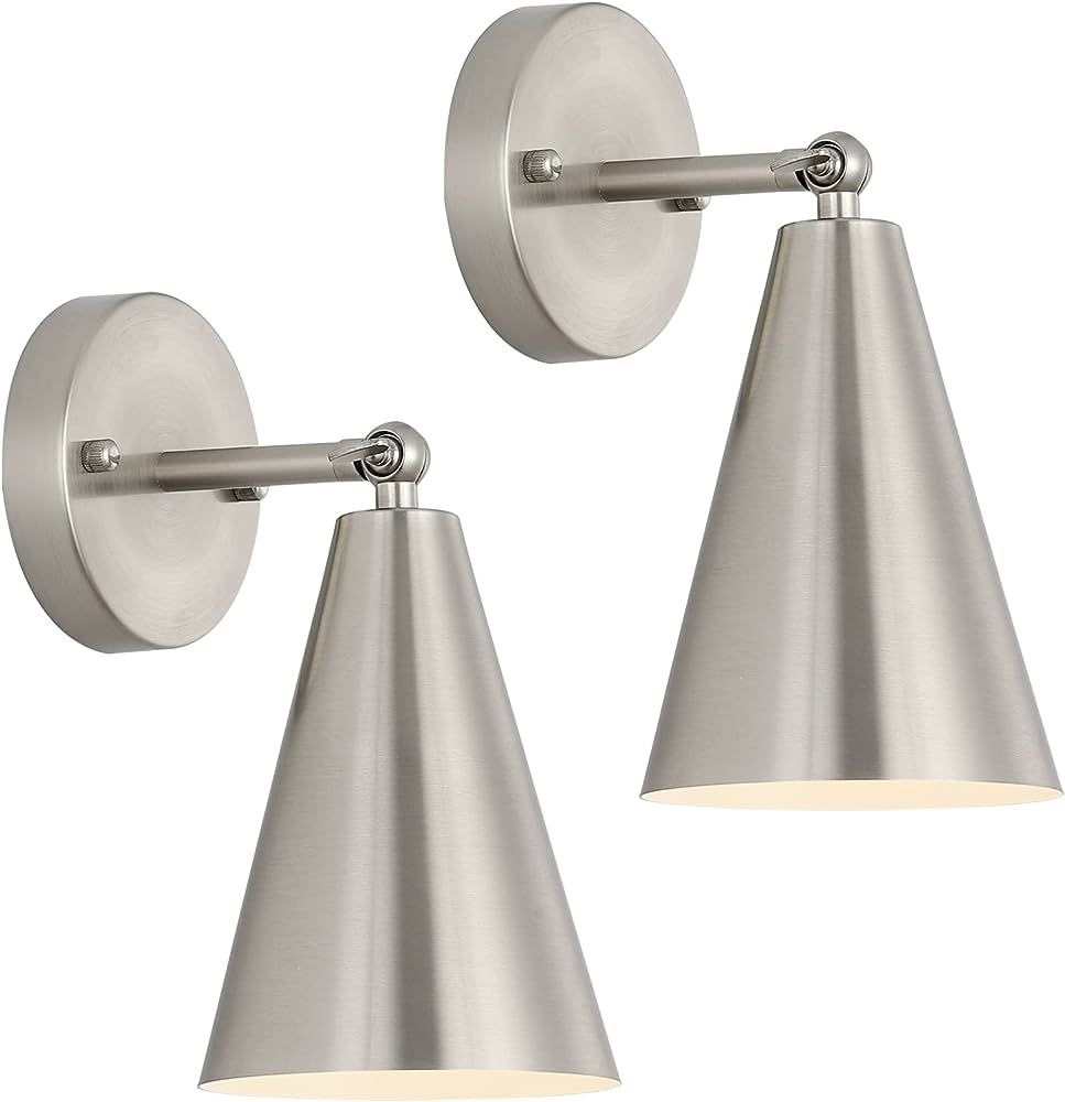 MWZ Brushed Nickel Wall Sconce Set of Two, Modern Sconces Wall Lighting Fixtures with Silver Meta... | Amazon (US)