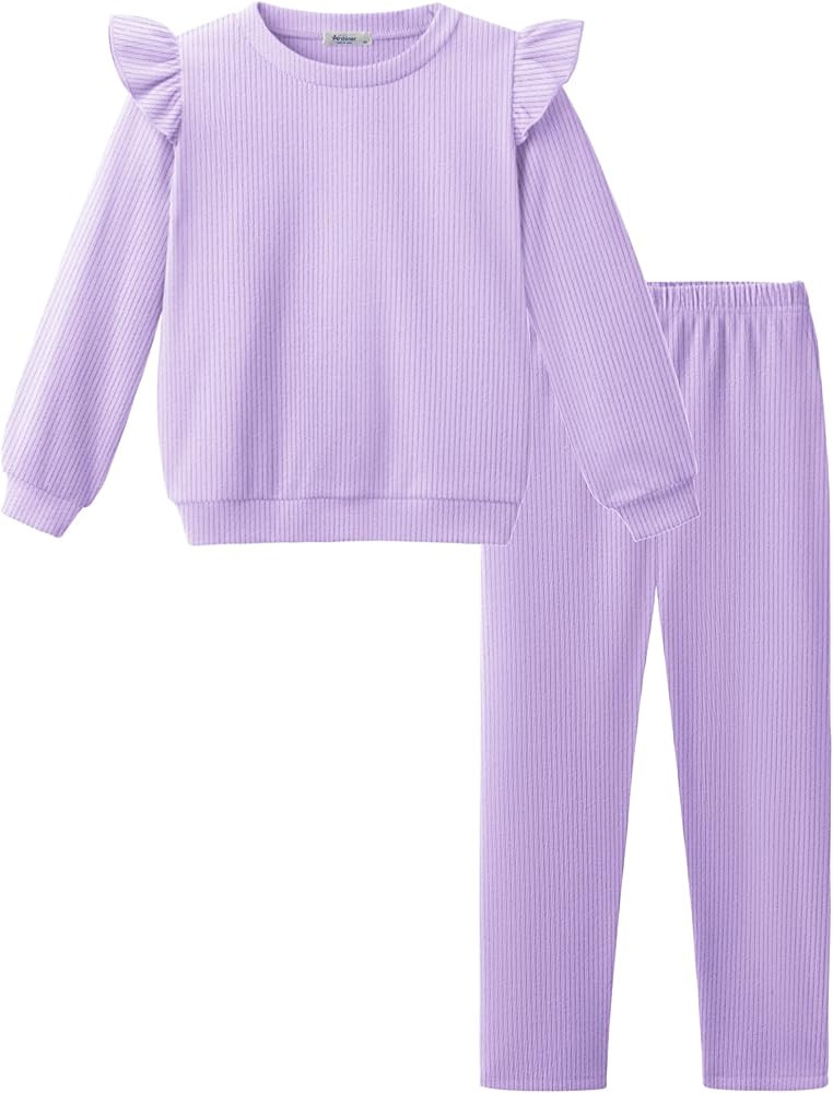 Arshiner Toddler Girls Clothes 2 Piece Outfits Ruffle Trim Long Sleeve Pullover Sweatshirts and L... | Amazon (US)