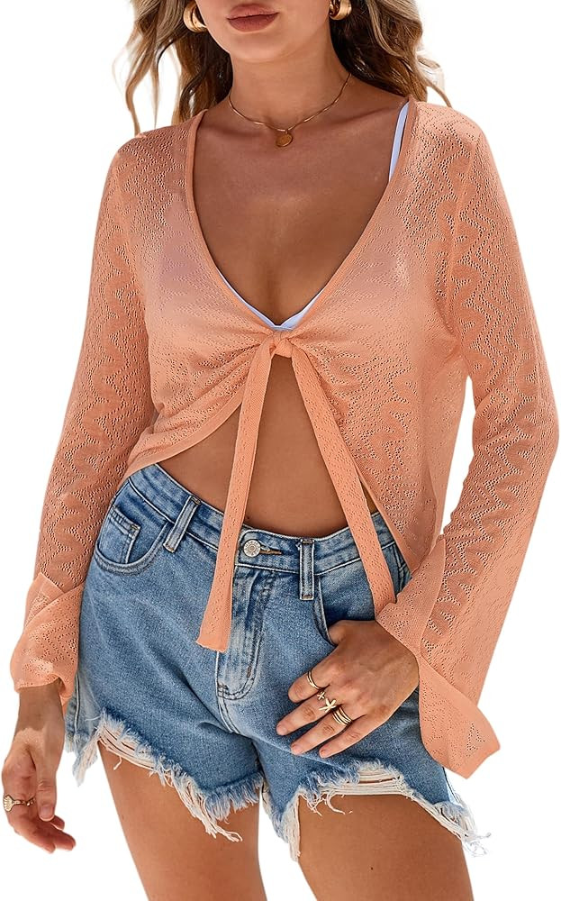 Arach&Cloz Women's Linen Blend Tie Front Bolero Shrug Beach Cover Up 2026 | Amazon (US)