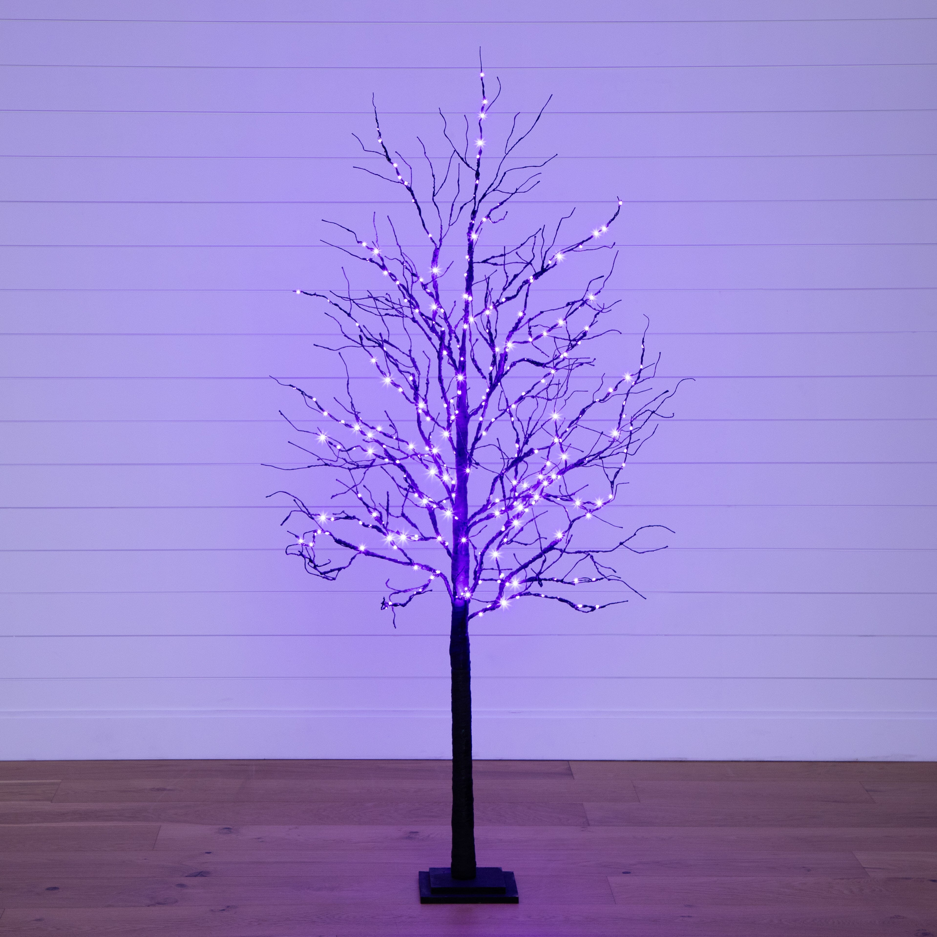 6\u2019 Pre-Lit Halloween Deluxe Black Twig Artificial Fall Tree with 156 Orange & Purple LED Lig... | Nearly Natural