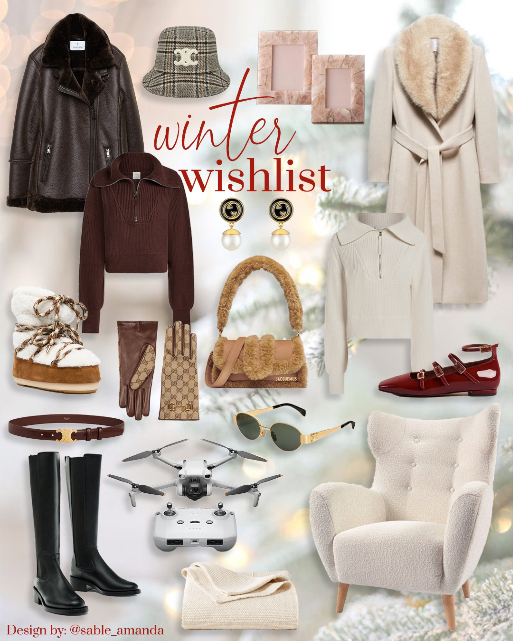 My Christmas wishlist this year ❤️ Christmas gifts for her, best friends, nieces, granddaughters, aunties, coworkers, you name it! Send to your loved ones to give Christmas present ideas 🎁🎄🎅🏽
•
Celine products (hat, belt, sunglasses) & Lounge chair I cannot provide a link for :(  -> Chair is from European brand Kave Home
•
#holidayguide #holidaywishlist #giftguideforher #winterwishlist #christmasguide #whattogether #giftguide #winterstyle #giftsforher #giftforher #giftideasforher

#LTKGiftGuide #LTKeurope #LTKHoliday