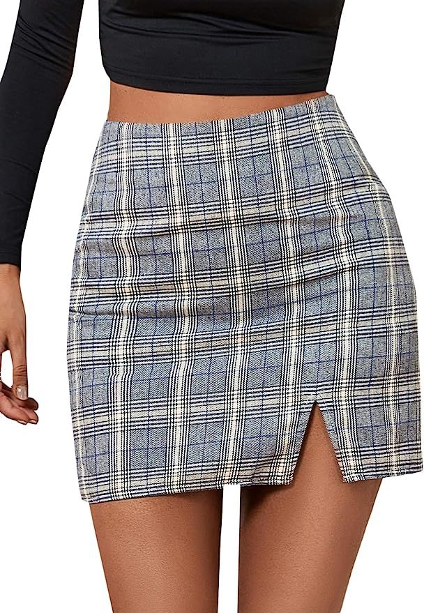 WDIRARA Women's Summer Solid Split Hem Zip Back Mini Workwear Skirt | Amazon (US)