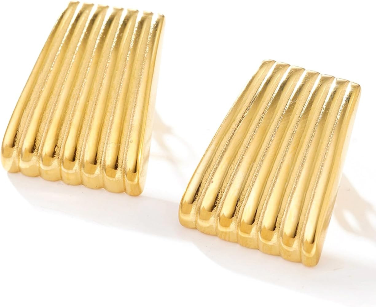 Ribbed Statement Earrings Large Chunky Textured Earrings 18K Plated Statement Chunky Earrings Tre... | Amazon (US)