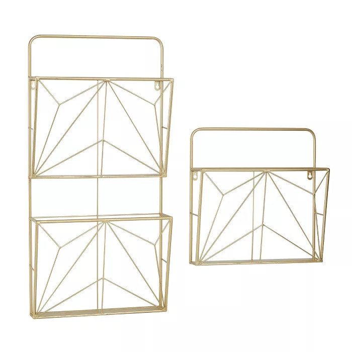 (Set of 2) 15" x 30" Metal Geometric Wall Mail Organizer Gold - Olivia & May | Target