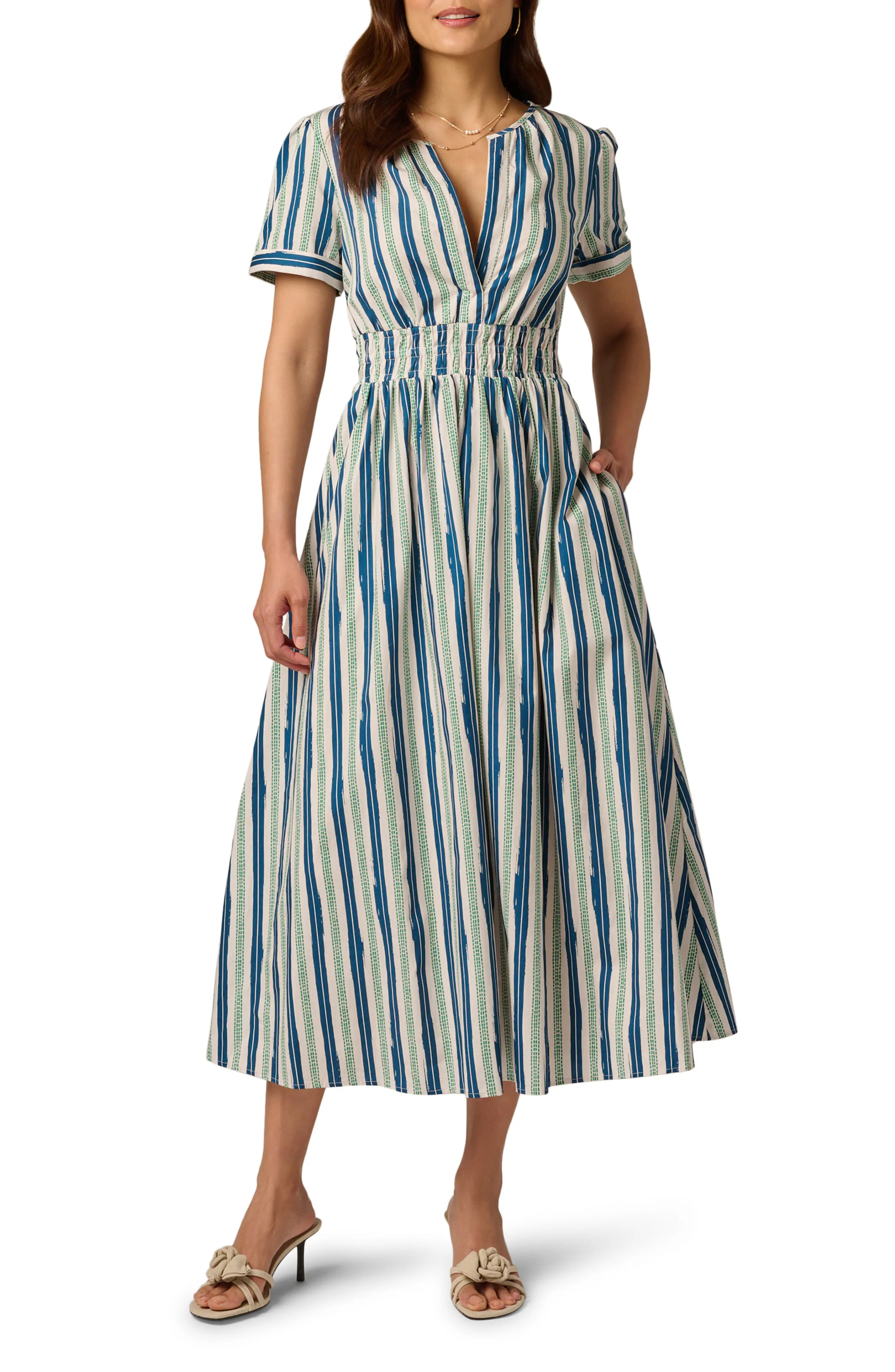 Stripe Smocked Waist Midi Dress (Women) | Nordstrom | Nordstrom