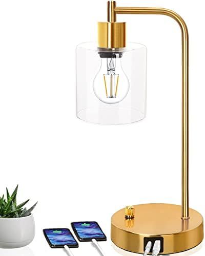 Gold Industrial Table Lamp with 2 USB Ports, Elizabeth Vintage Desk Lamp, 3-Way Dimmable Bedside ... | Amazon (US)