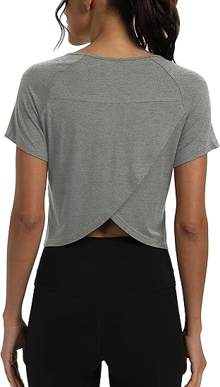 Mippo Workout Tops for Women Cropped Split Back Athletic Gym Exercise Shirts Loose Fit | Amazon (US)