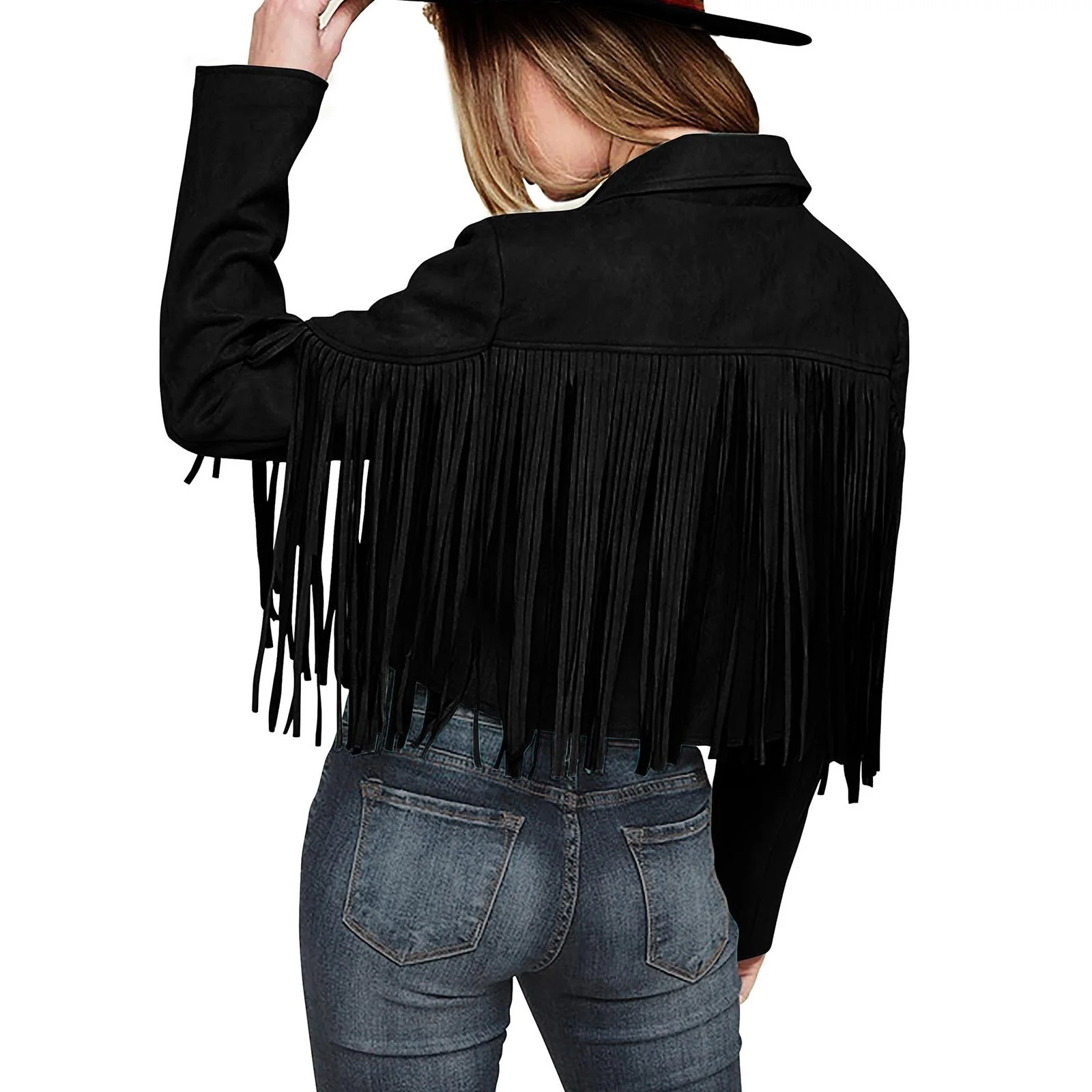 Manxivoo Womens Jacket Ladies Fashion Solid Color Fringe Faux Suede Leather Jacket Fashion Fringe... | Walmart (US)