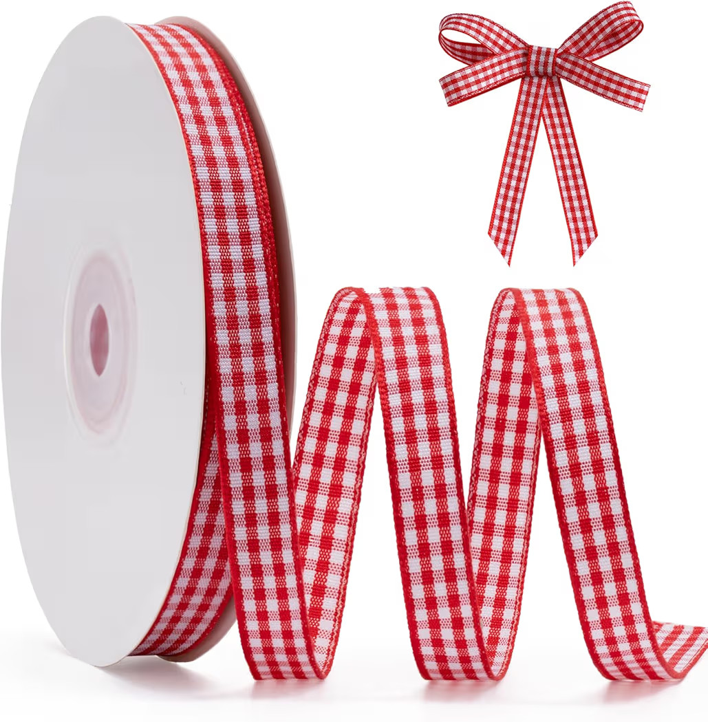 Red Gingham Ribbon 3/8", 25 Yards Roll Red and White Buffalo Plaid Ribbon Polyester Check Ribbon ... | Amazon (US)