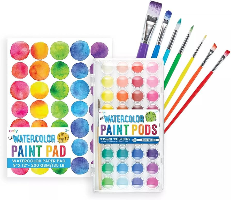Ooly Lil' Watercolor Complete Bundle: 36 Color Pods, Set of 7 Easy Dry Extra Paint Brushes and Pa... | Amazon (US)