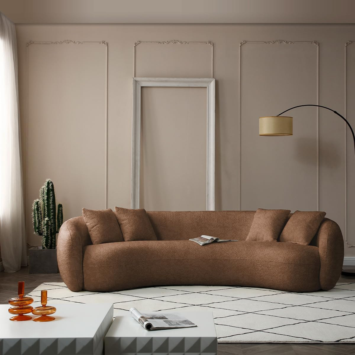 ERYE 101.4" 102" Teddy Fleece Boucle Modern Half Moon Comfy Sectional Leisure, Beautiful Freestanding Curved Sofa & Couch for Living Room, Professionally Upholstery Perfect Shape, Brown 5 Seaters | Amazon (US)