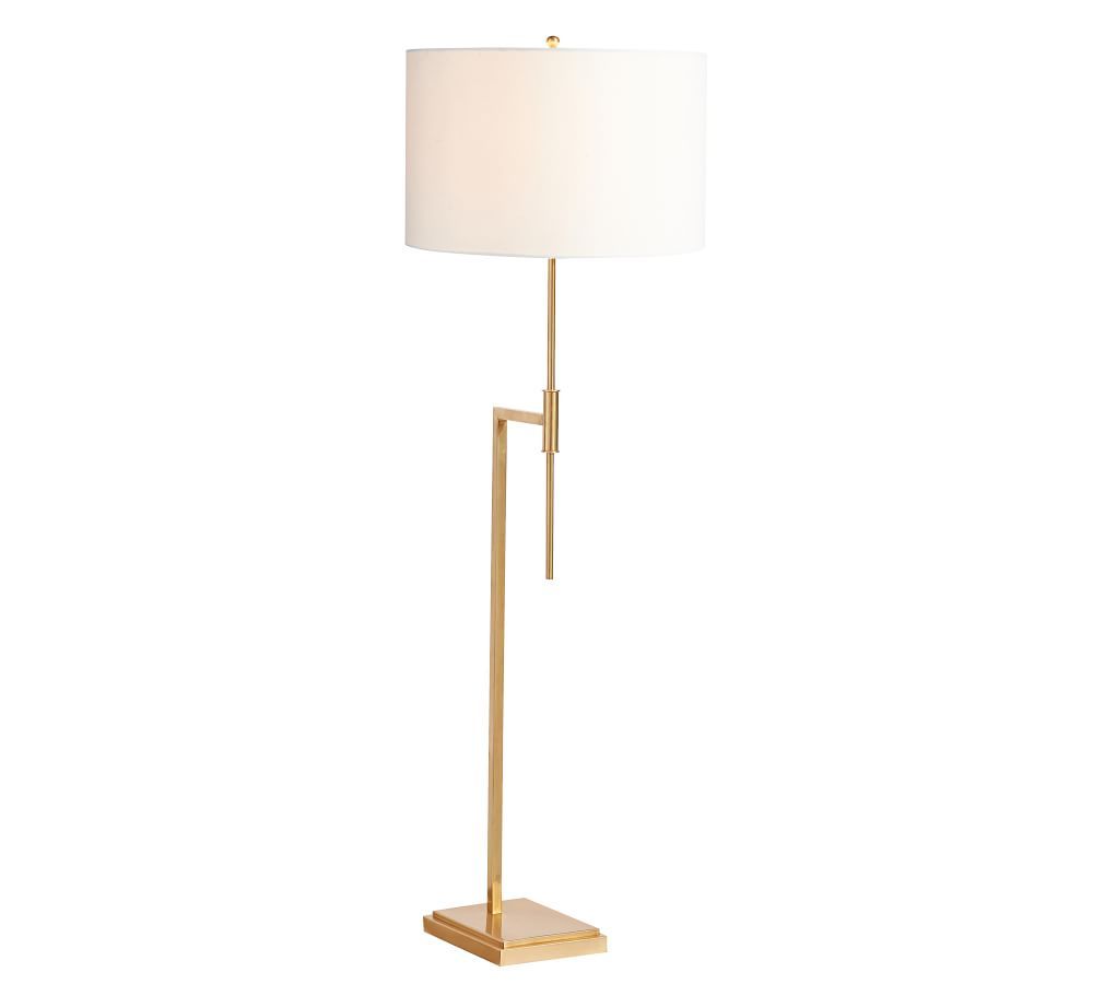 Atticus Metal 58&amp;quot; Floor Lamp, Antique Brass with Ivory Shade | Pottery Barn (US)
