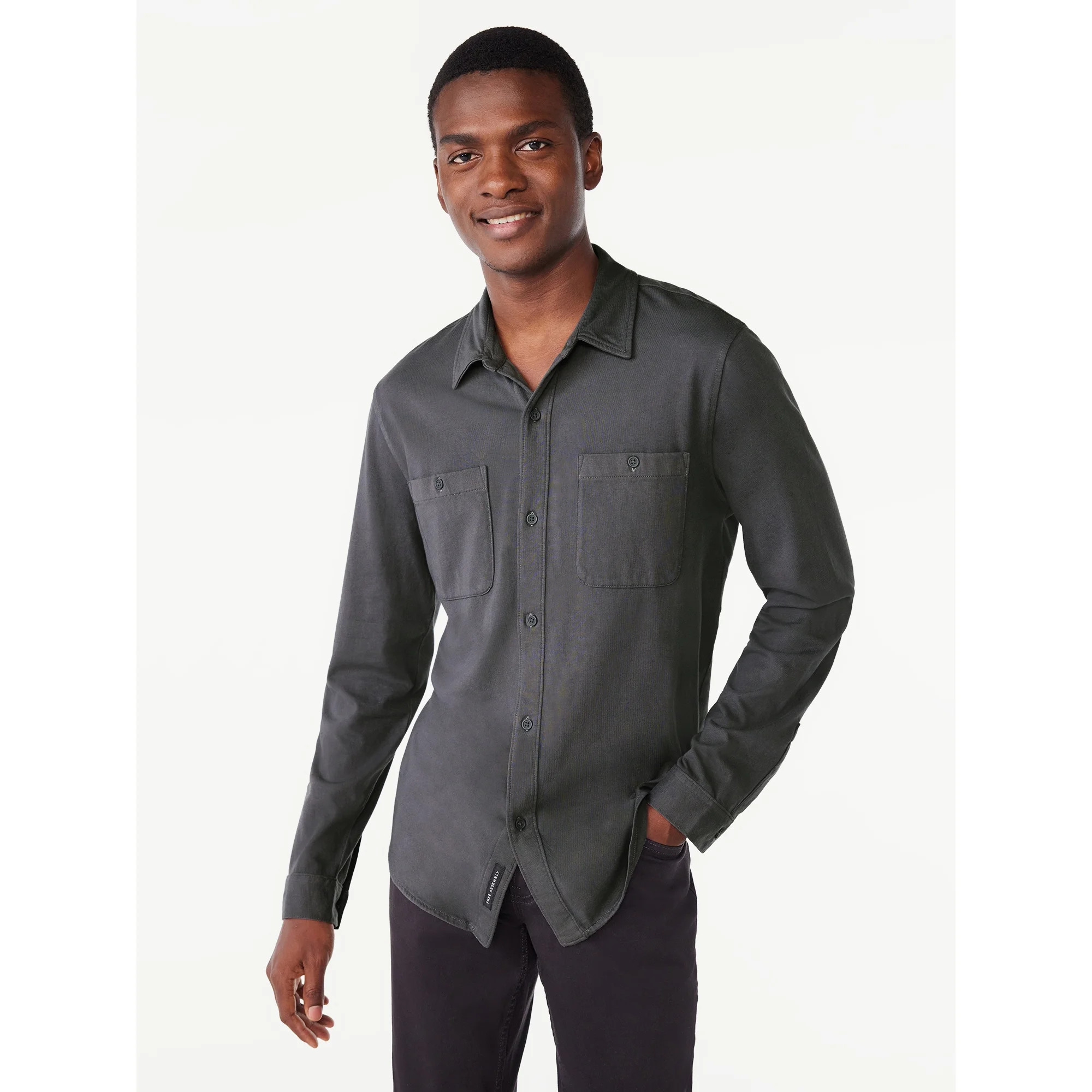 Free Assembly Men's Garment Dyed Button Down Shirt with Long Sleeves, Sizes XS-3XL | Walmart (US)