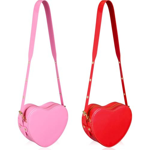 Dansydaisy 2 Pcs Valentine's Heart Shaped Purse Heart Satchel Bag PU Leather Crossbody Purse for Women Gift (Red,Pink) | Amazon (US)