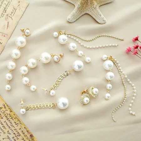 4 Pairs Artificial Pearl Dangle Earrings Stylish Elegant Artificial Pearl Earrings Shiny Artificial  | Walmart (US)