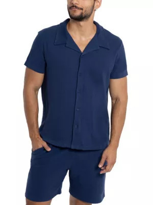 X RAY Men's Camp Collar Casual Short Sleeve Button-Up Shirt, Blue, Small | Belk