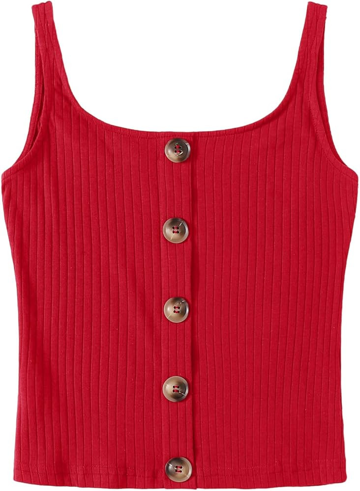 SweatyRocks Women's Sleeveless Vest Button Front Crop Tank Top Ribbed Knit Belly Shirt | Amazon (US)