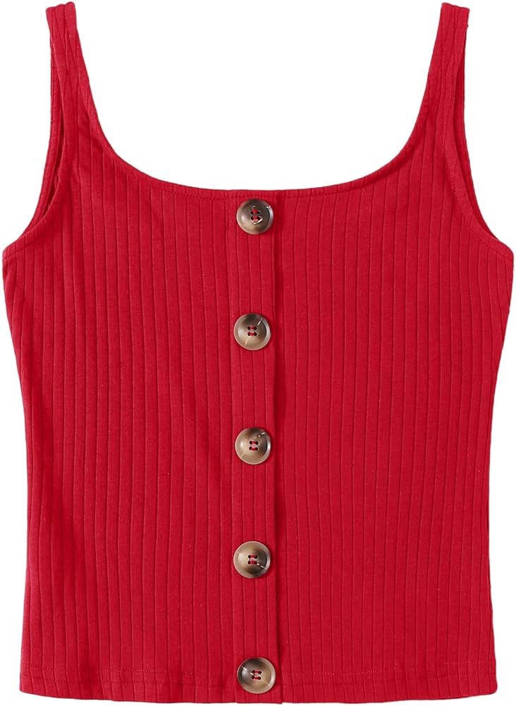 SweatyRocks Women's Sleeveless Vest Button Front Crop Tank Top Ribbed Knit Belly Shirt | Amazon (US)