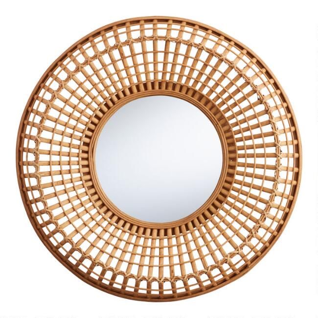 Round Natural Bamboo Woven Mirror | World Market