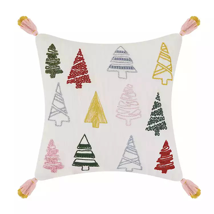 Embroidered Tree Grid Christmas Pillow | Kirkland's Home