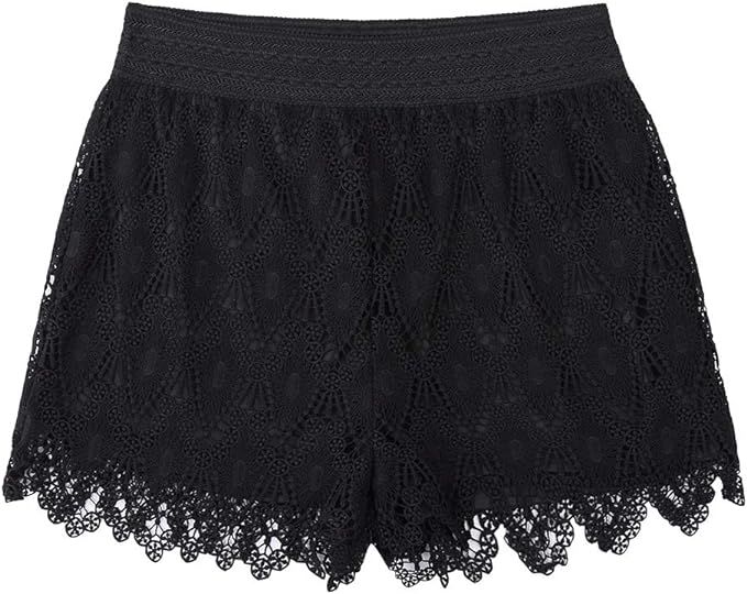 Women's Sexy Short Inseam Elastic High Waisted Summer Beach Crochet Lace Shorts | Amazon (US)
