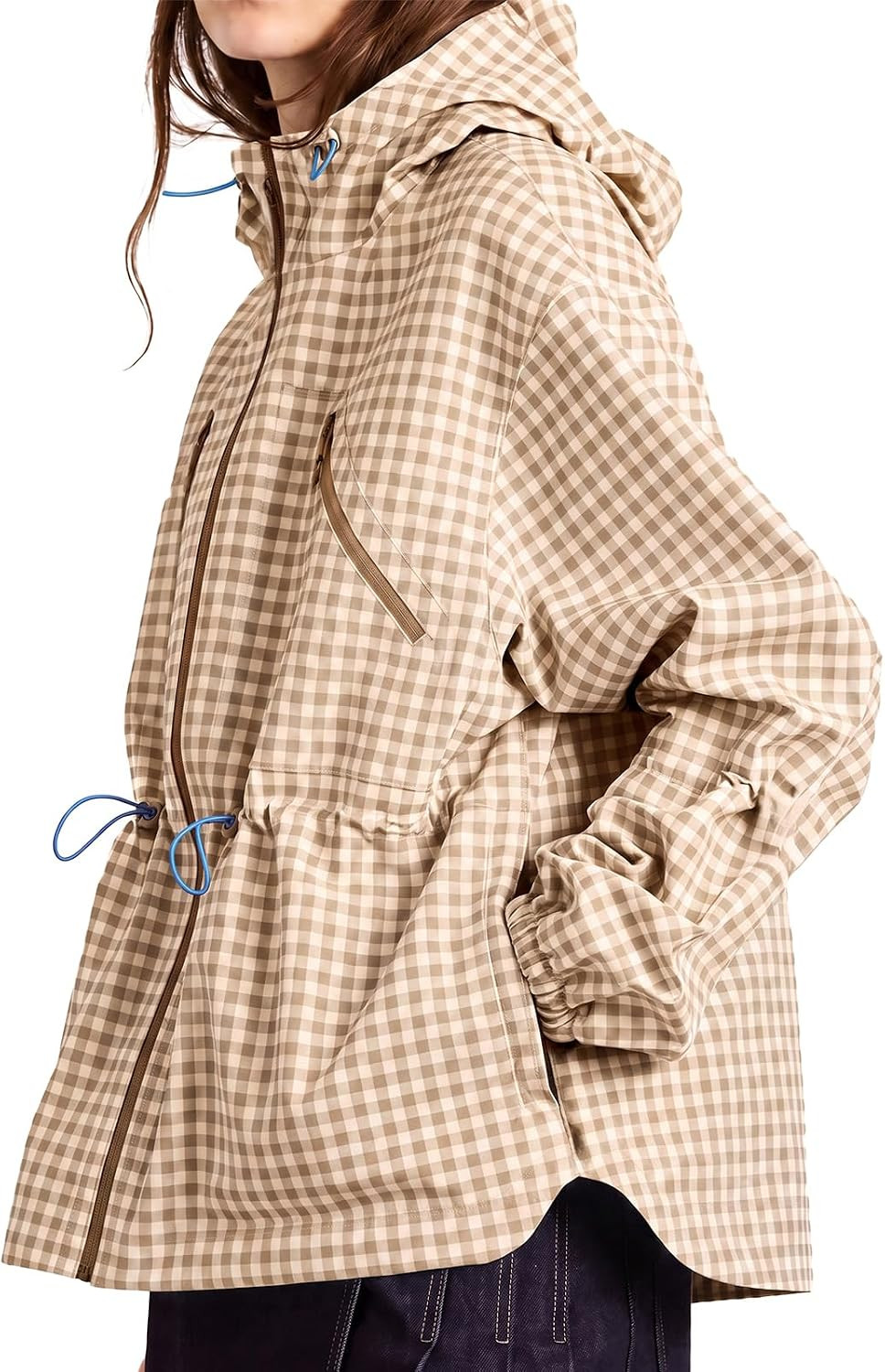 Fisoew Womens Rain Jacket Waterproof Plaid Raincoat Hooded Windbreaker | Amazon (US)