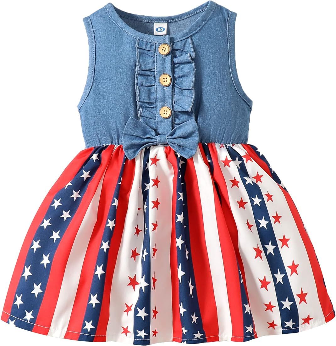 LYSMuch Independence Day Outfit for Toddler Baby Girl 4th of July American Flag Dress Kids Patrio... | Amazon (US)