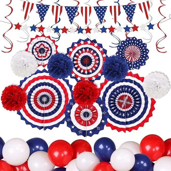 Ivenf Bunny Chorus 4th of July Decorations Set 62pcs: Red White Blue Independence Day Patriotic D... | Amazon (US)