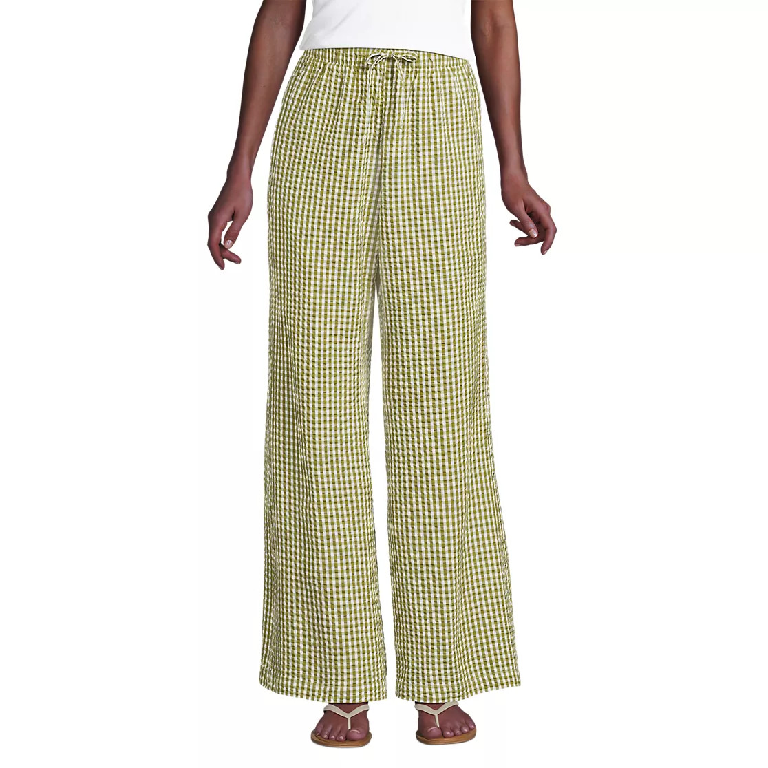 Women's Seersucker High Rise Drawstring Wide Leg Pants | Lands' End (US)