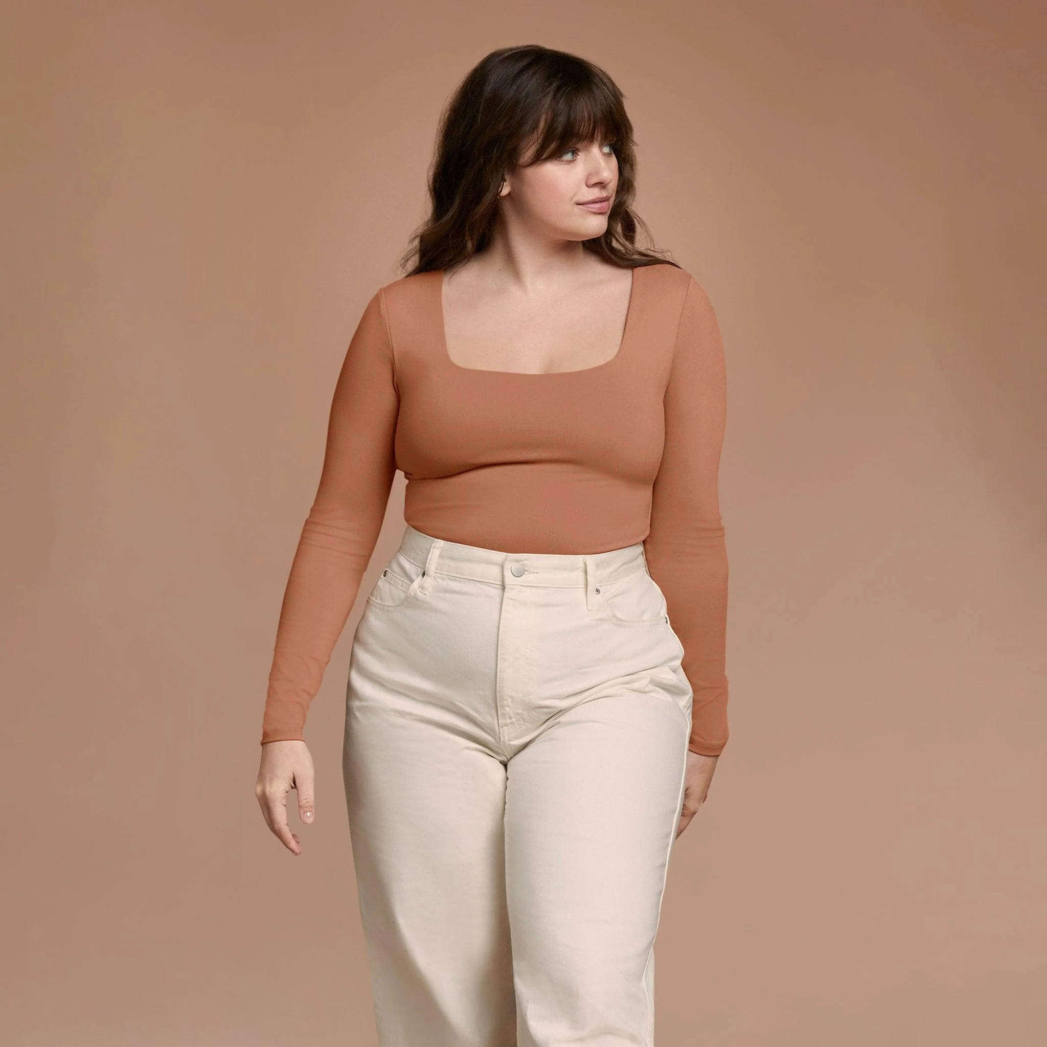 Square Neck Bodysuit | Clay - nuuds | nuuds