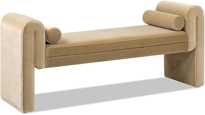 Mason 60.5" Arched Arm Bench with Bolster Pillows, Camel Brown Beige Performance Velvet | Amazon (US)