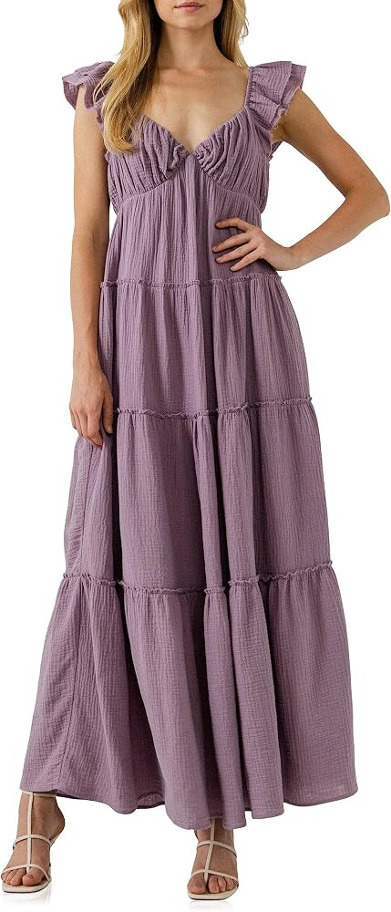 Women's Maxi Dress Sweetheart with Raw Edge Details Dusty Purple | Amazon (US)