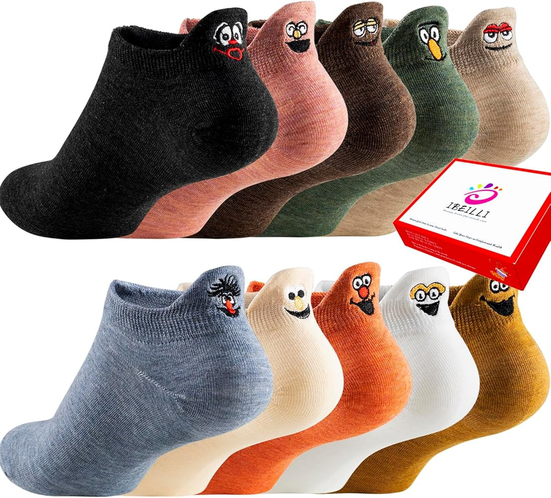 IBEILLI Women Cute Socks 10 Pairs Cotton Kawaii Embroidered Funny Low Cut Ankle Socks for Women G... | Amazon (US)