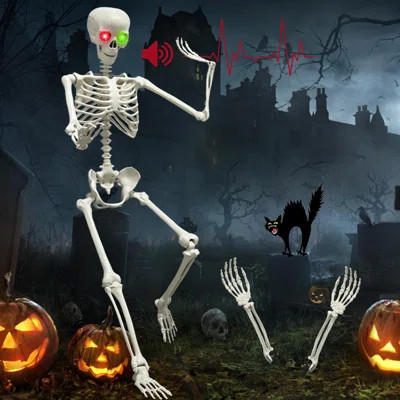 Halloween Skeleton, Full Size Posable Skeleton with Glowing Eyes Creepy Sound | Wayfair North America