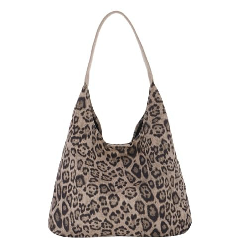 Oweisong Leopard Tote Bag for Women Suede Leather Cheetah Print Hobo Shoulder Bag Large Vintage Satchel Handbag | Amazon (US)