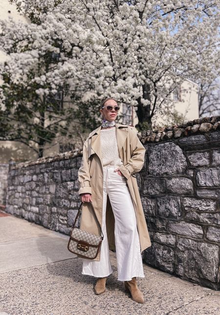 Trench coat, white jeans, cropped jeans, silk scarf, western boots, spring outfit, Gucci bag

#LTKitbag #LTKover40 #LTKSeasonal