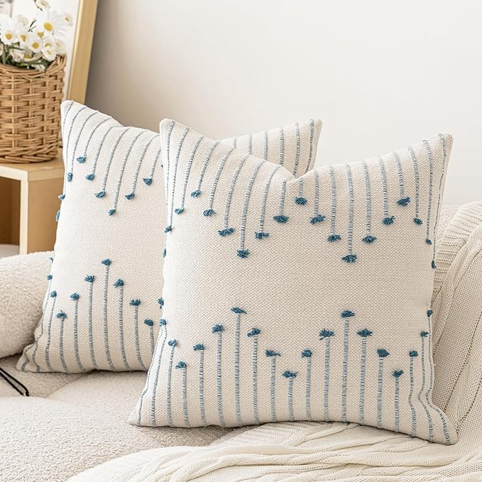 Boho Throw Pillow Covers 20x20 Set of 2 Neutral Decorative Textured Cushion Case Farmhouse Pillow... | Amazon (US)