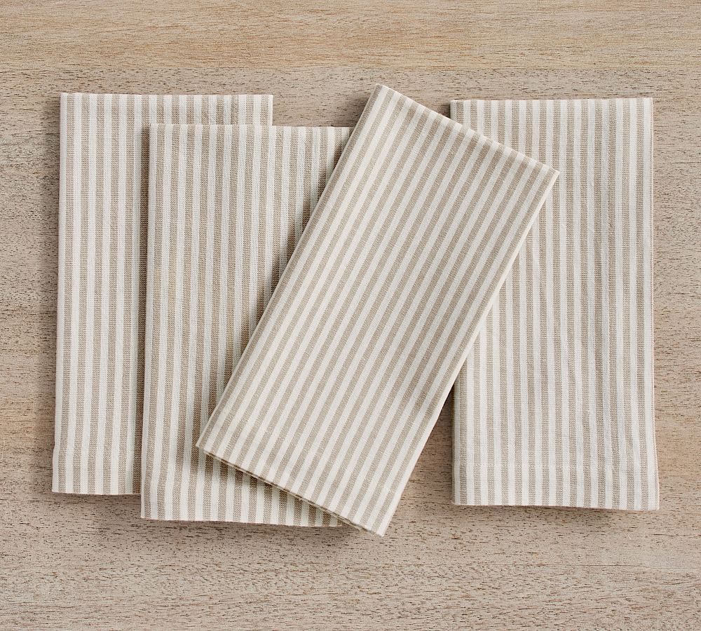 Wheaton Striped Linen/Cotton Napkins, Set of 4 - Flax | Pottery Barn (US)
