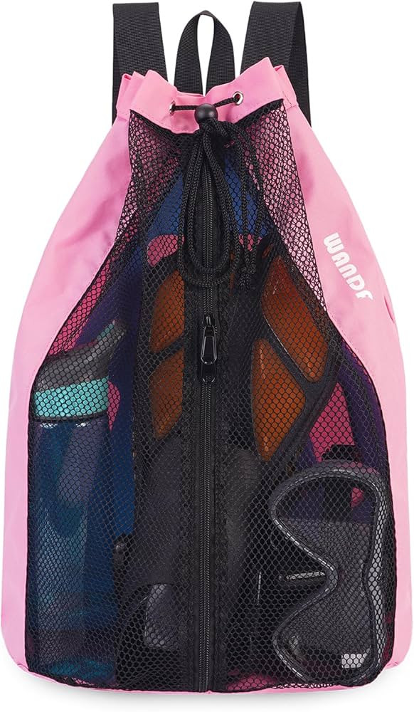 WANDF Swim Bag Mesh Drawstring Backpack Beach Backpack for Swimming, Gym, and Workout Gear | Amazon (US)