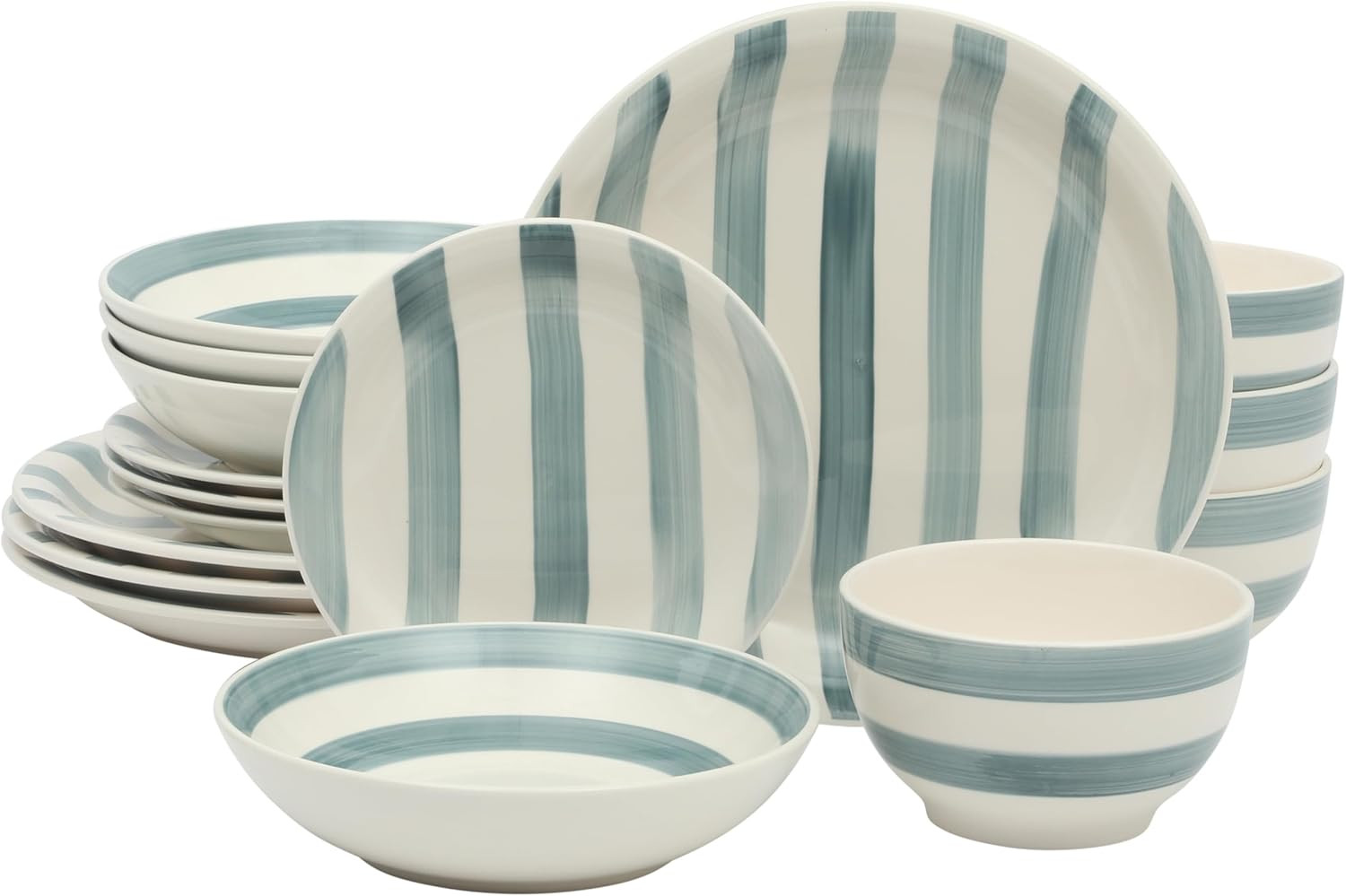 Gibson Home Kenwood Shores 16 Piece Dinnerware Set, Blue Striped, Hand-Painted Stoneware Dishes, ... | Amazon (US)