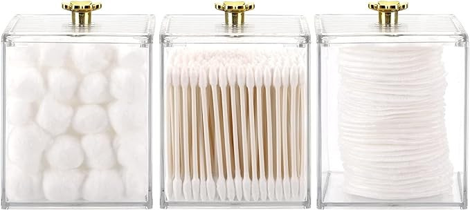 Tecbeauty 3PCS Qtip Holder Bathroom Organizer and Storage Containers Plastic Apothecary Jars Disp... | Amazon (US)
