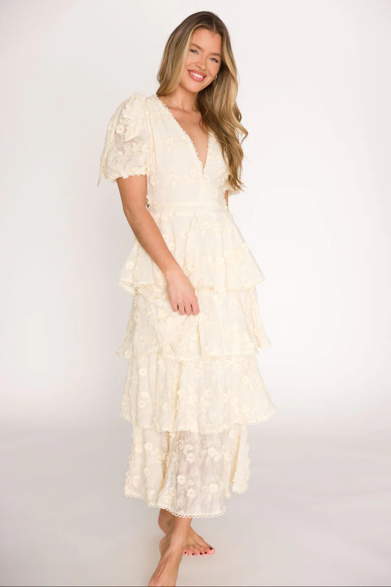 Arianell Embroidered Midi Dress in Cream | Worth Collective