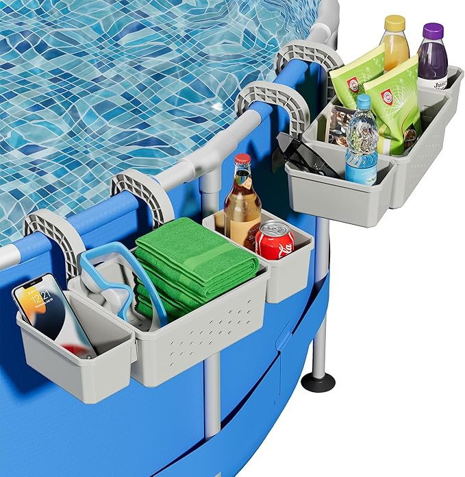 Poolside Storage for above Ground Pool Accessories, Thickened Plastic Pool Basket with 2 Pool Cup... | Amazon (US)